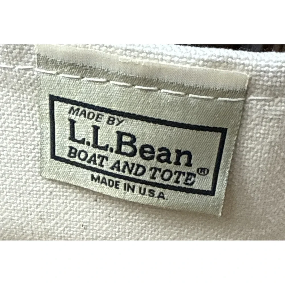 Vintage‎ 80s LL Bean Boat And Tote Canvas Bag Green Straps Green Tag Large 17x14